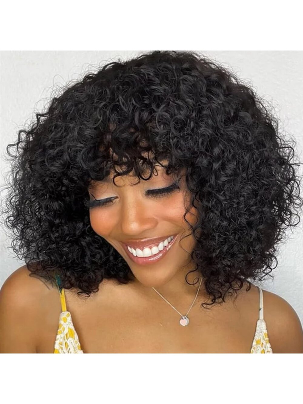 Short Curly Human Hair Wig with Bangs - Glueless Style for Natural Look